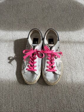 Golden Goose Silver Glitter Sneakers with Hot Pink Laces